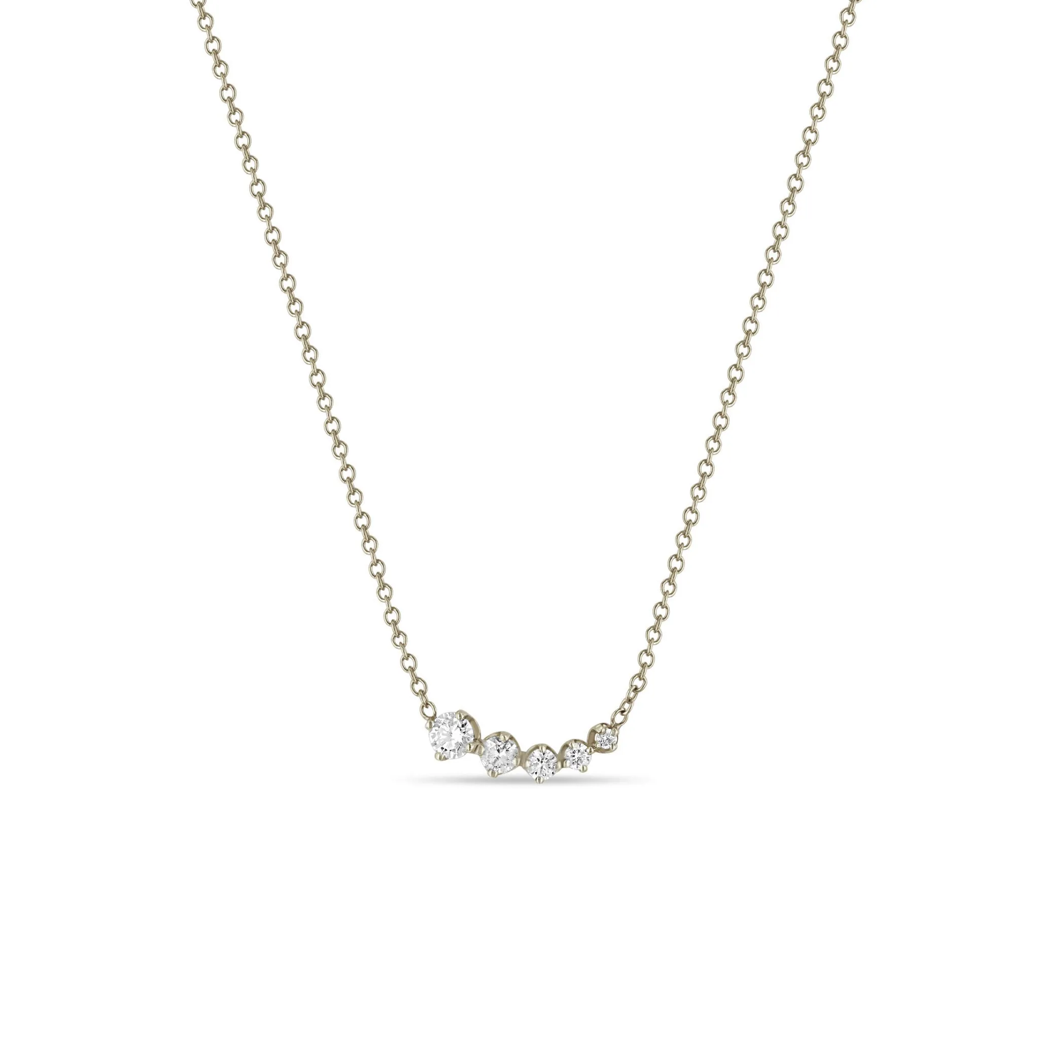 14k Graduated Prong Diamond Curve Necklace