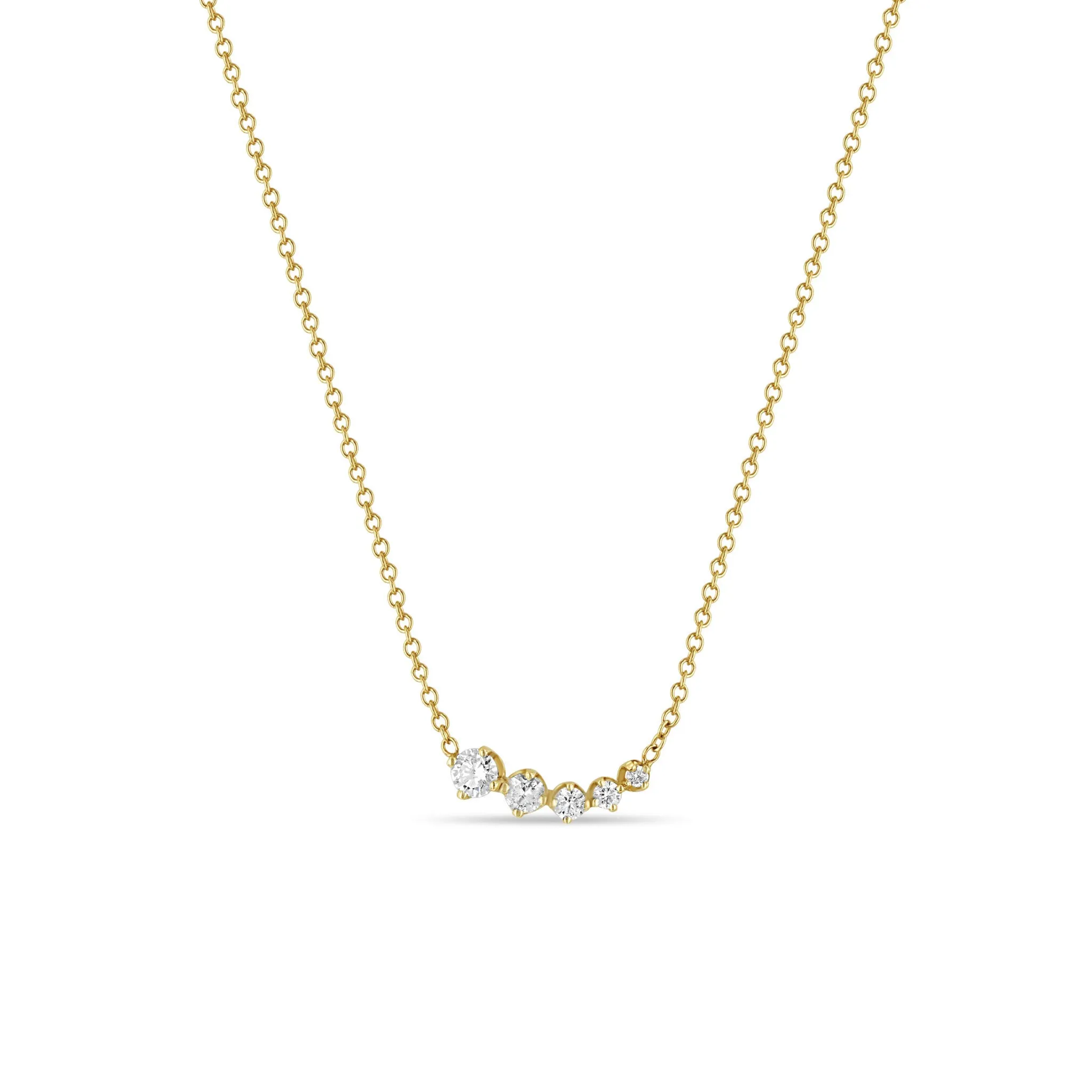 14k Graduated Prong Diamond Curve Necklace