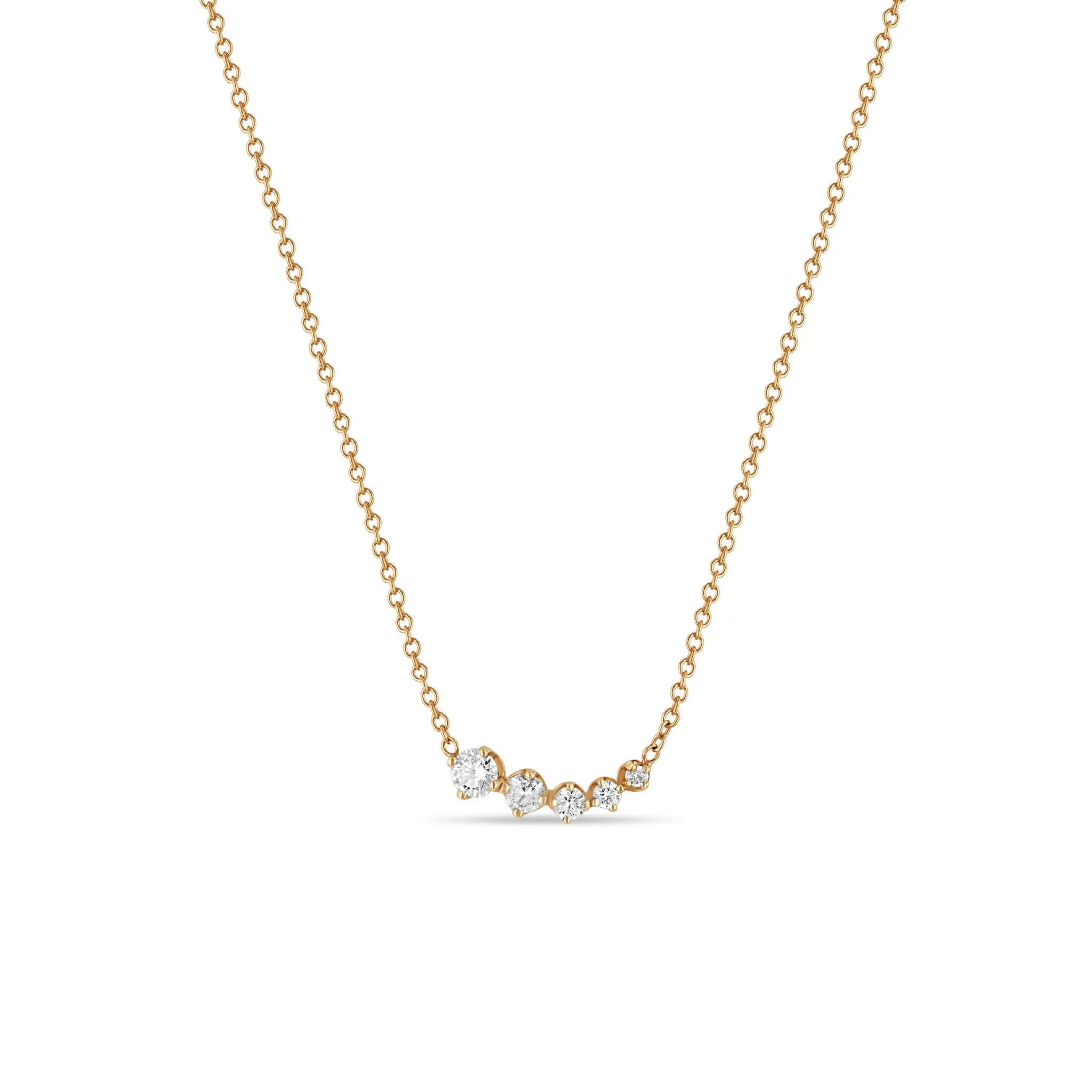 14k Graduated Prong Diamond Curve Necklace