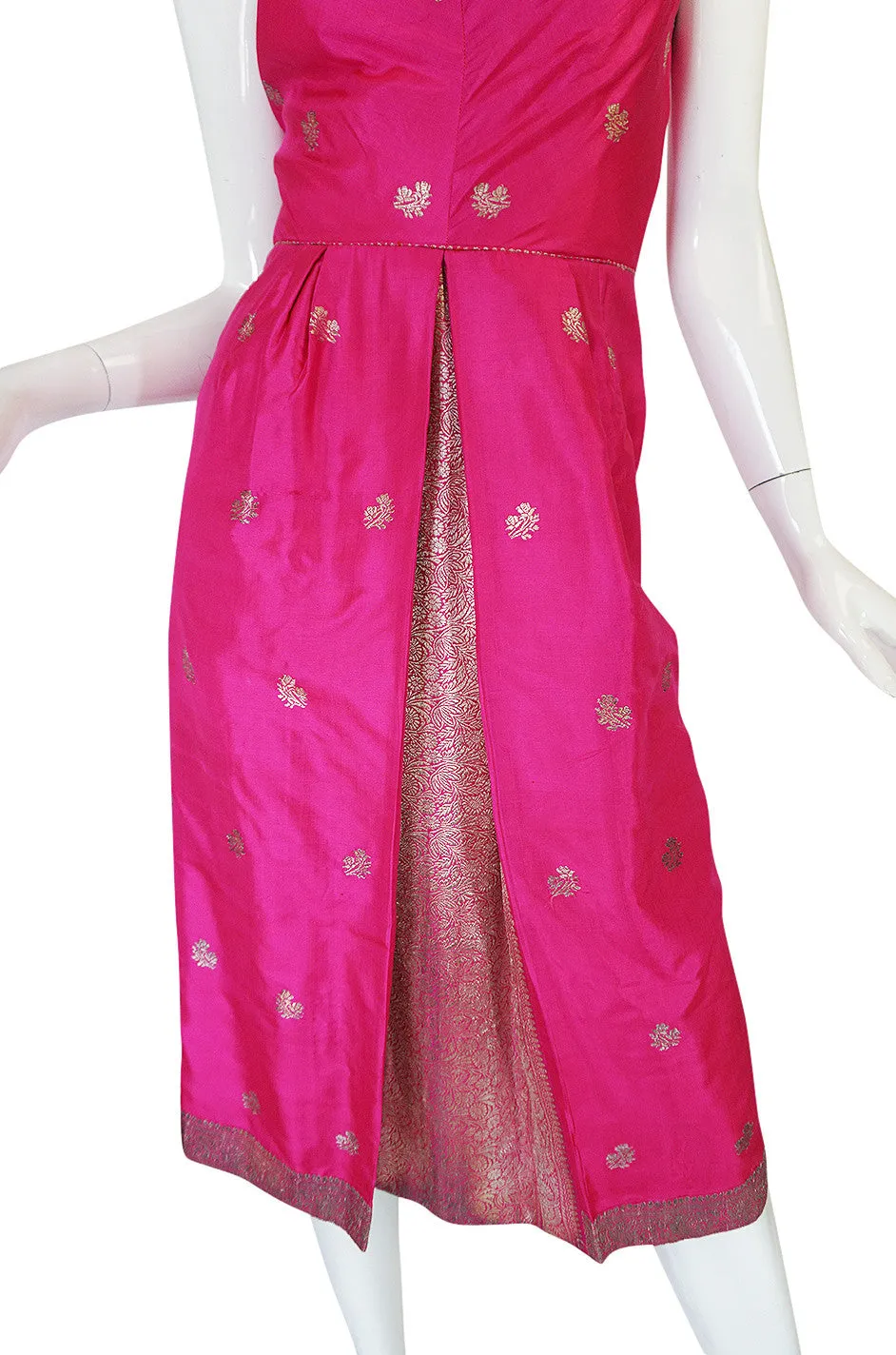 1950s Fine Tissue Silk Bright Pink Dress & Coat Set