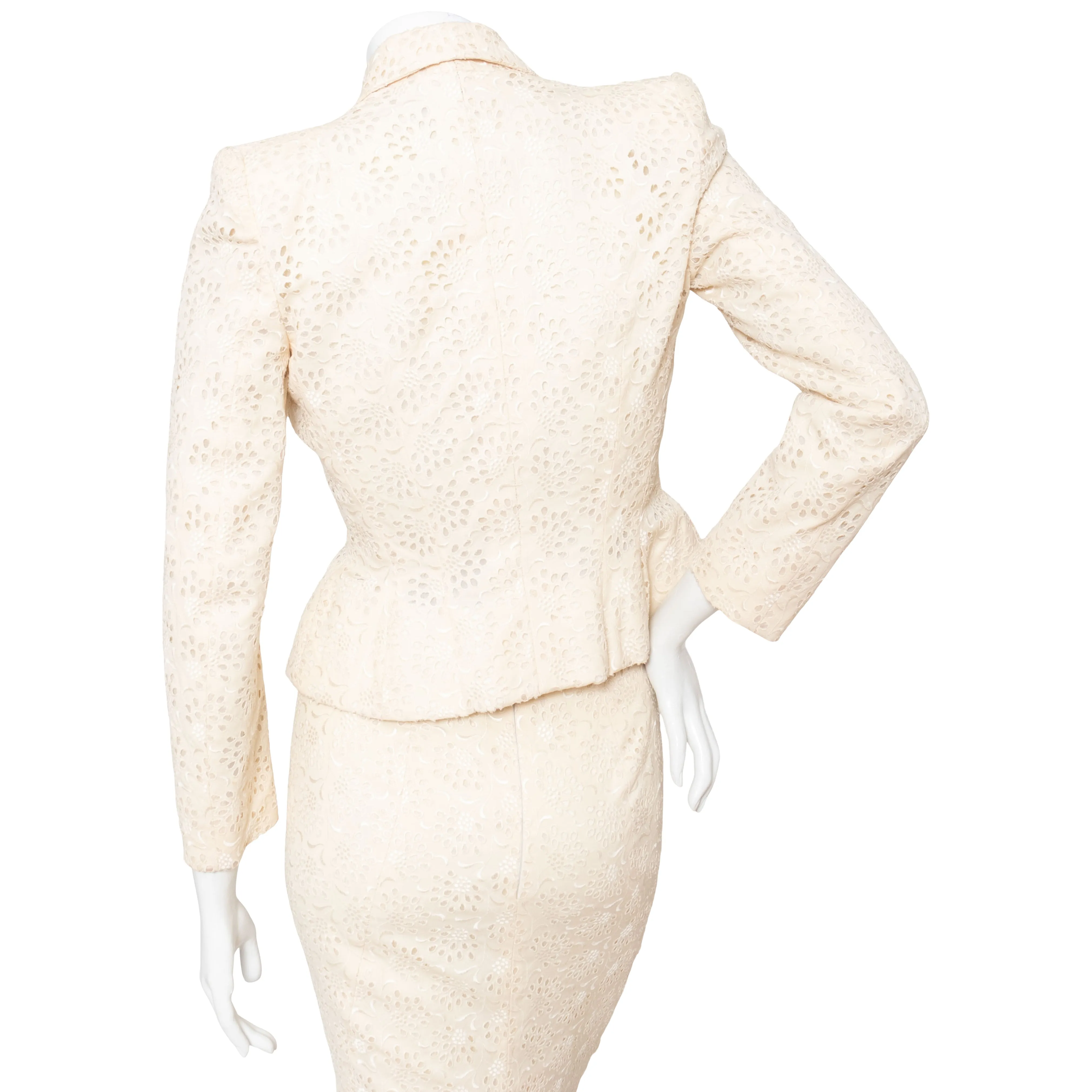 1996 Ivory Broderie Anglaise Skirt Suit