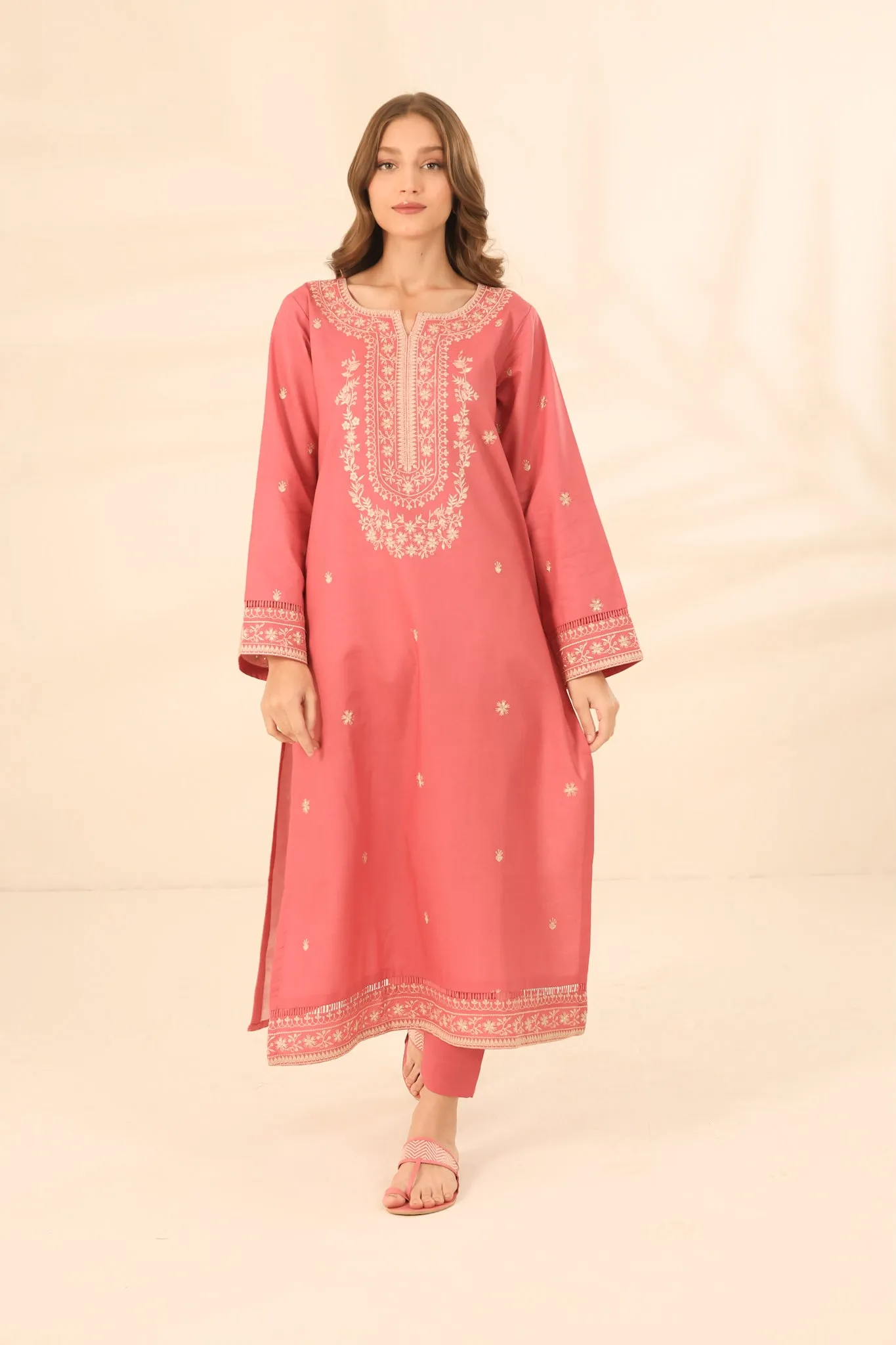 20% OFF PESCA PINK EMBROIDERED TWO PIECE SET (NPA2-23309)