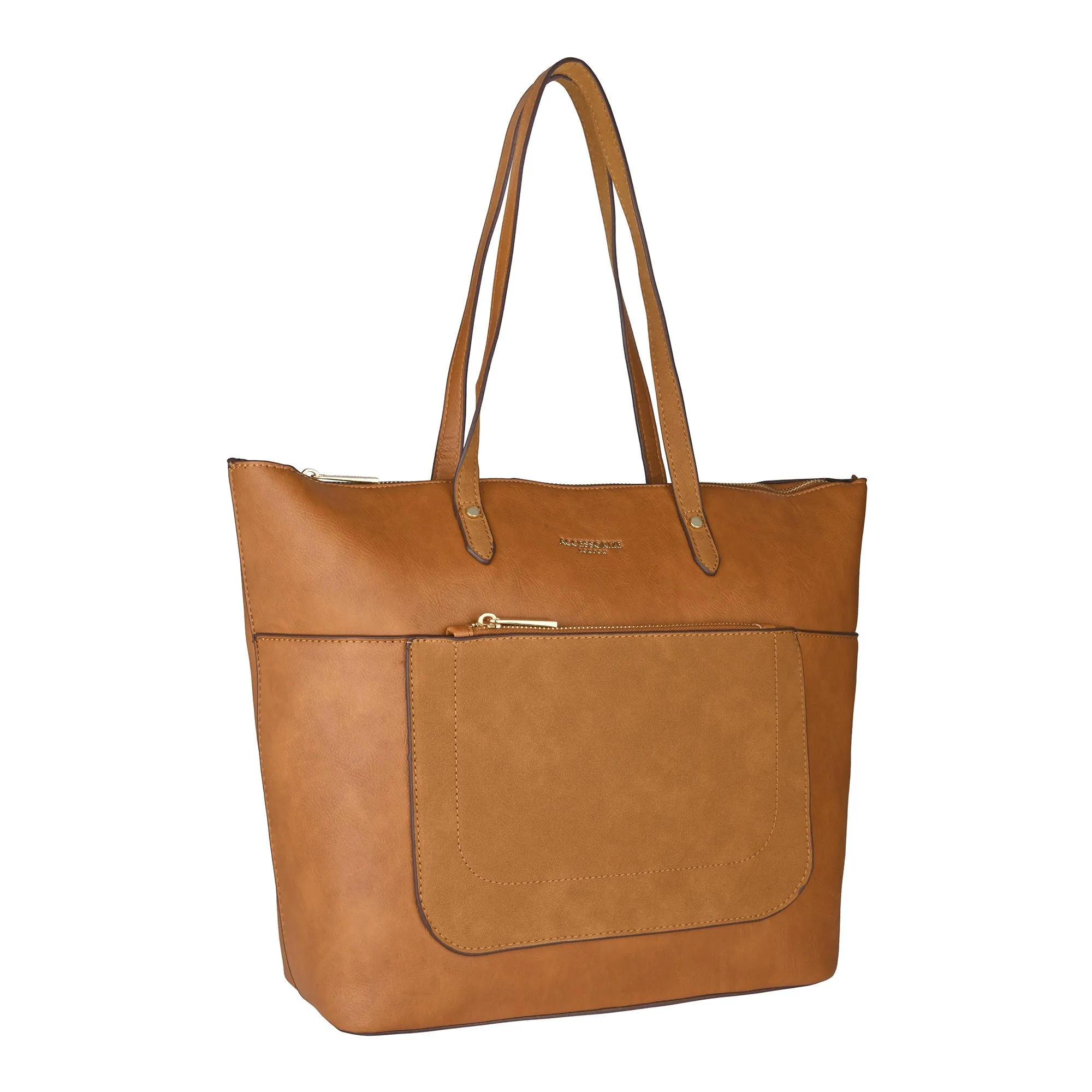 Accessorize London Women's Faux Leather Tan Spacious Emily Tote Bag