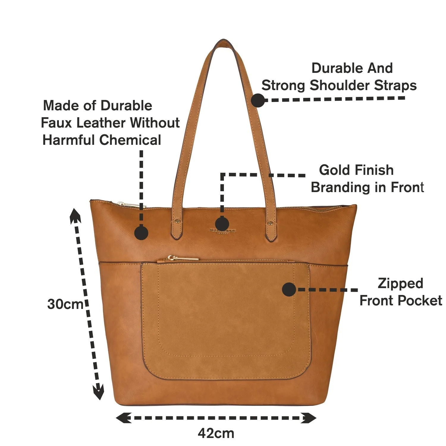 Accessorize London Women's Faux Leather Tan Spacious Emily Tote Bag