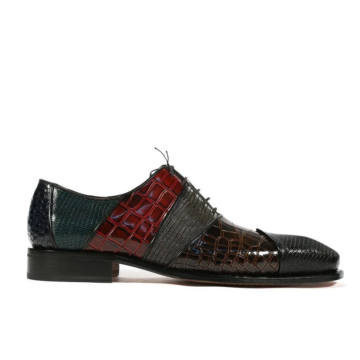 Ambrogio 39139 Men's Luxury Handmade Shoes Multi-Color Lizard Print / Crocodile Print / Calf-Skin Leather Oxfords (AMB1001) MTO