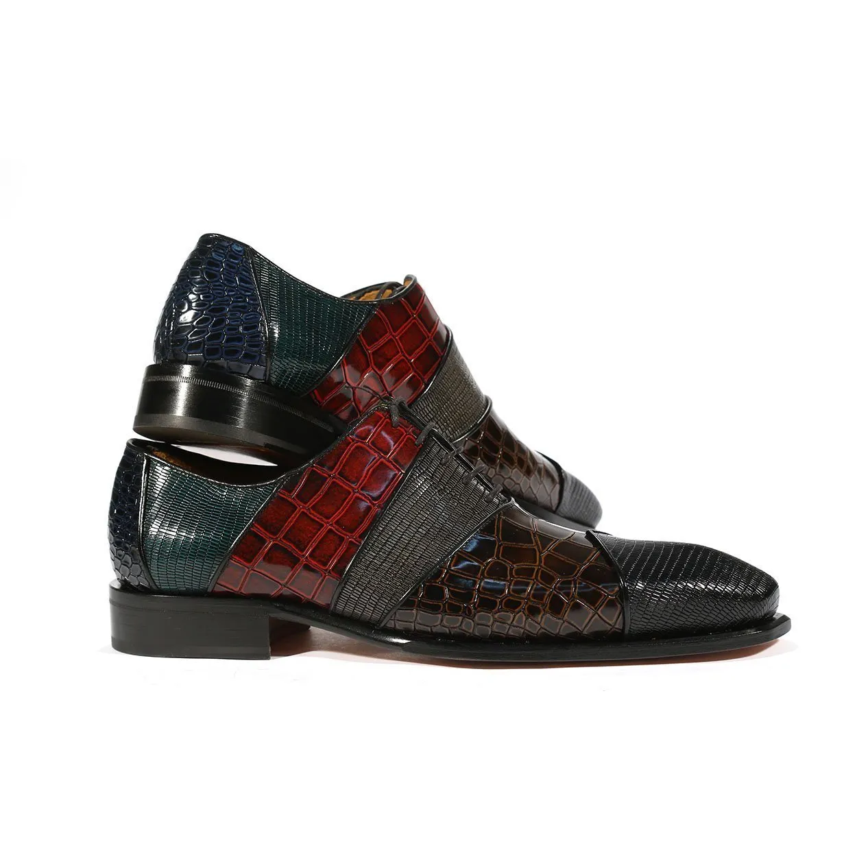 Ambrogio 39139 Men's Luxury Handmade Shoes Multi-Color Lizard Print / Crocodile Print / Calf-Skin Leather Oxfords (AMB1001) MTO