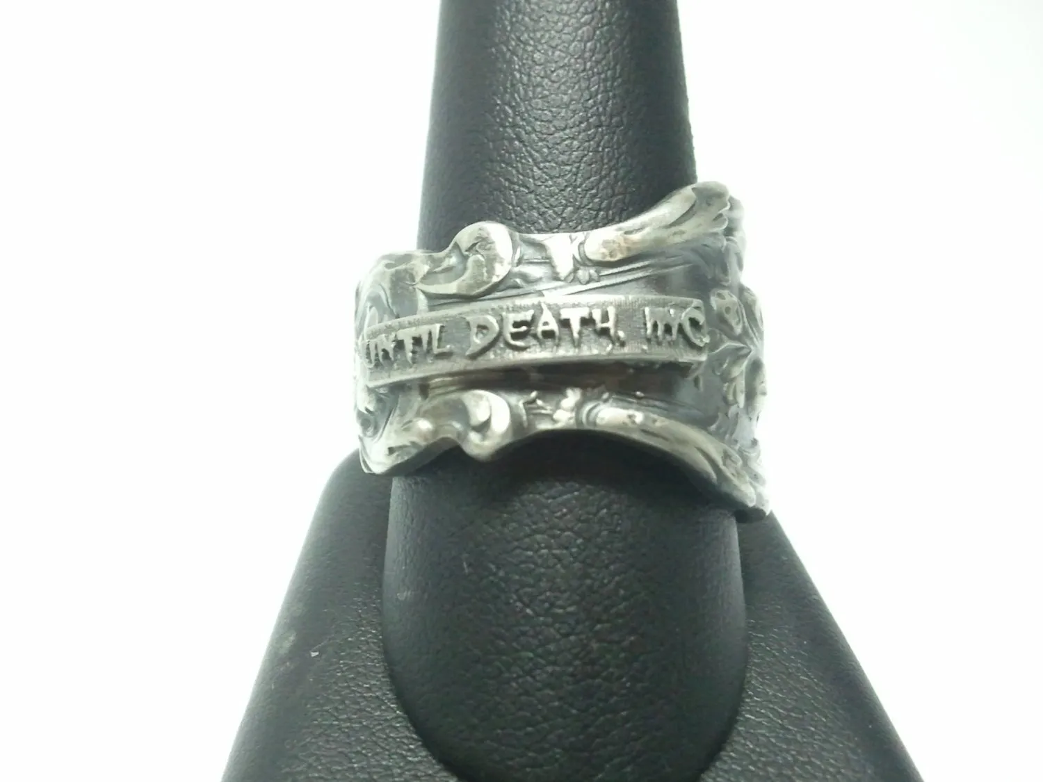 Antique Victorian Spoon Ring With skull accent 925 Sterling Silver Ring. Size 11.5 US Custom Made to Order in USA.