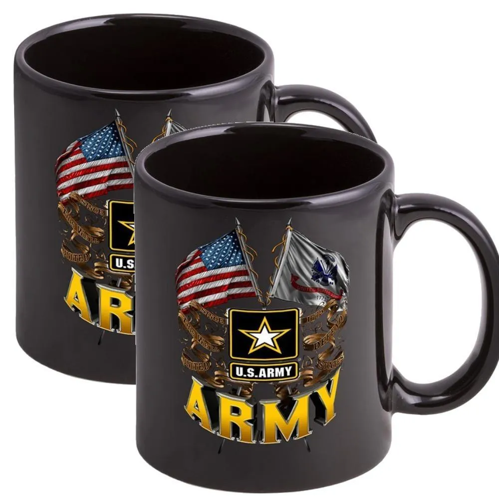 Army Double Flag Stoneware Mug Set - Black