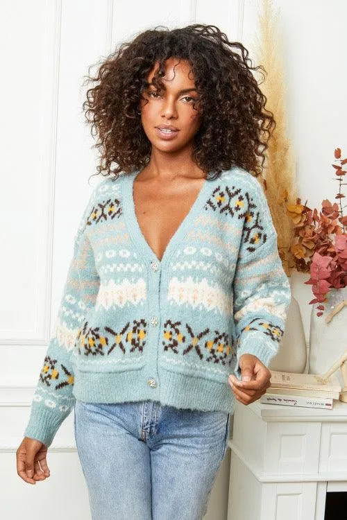 Aztec Print Cardigan in Blue