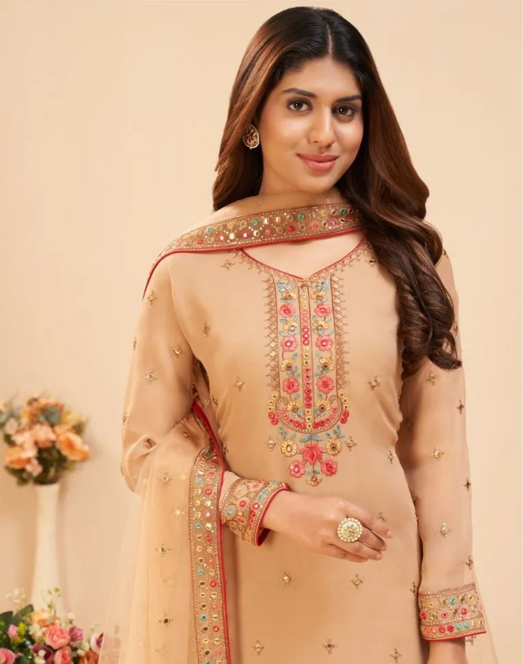 Beige Color Georgette Embroidery Sharara - Rent