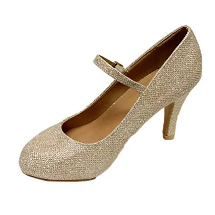 Bella Marie Helena-13 Women's almond toe low heel pumps Champagne