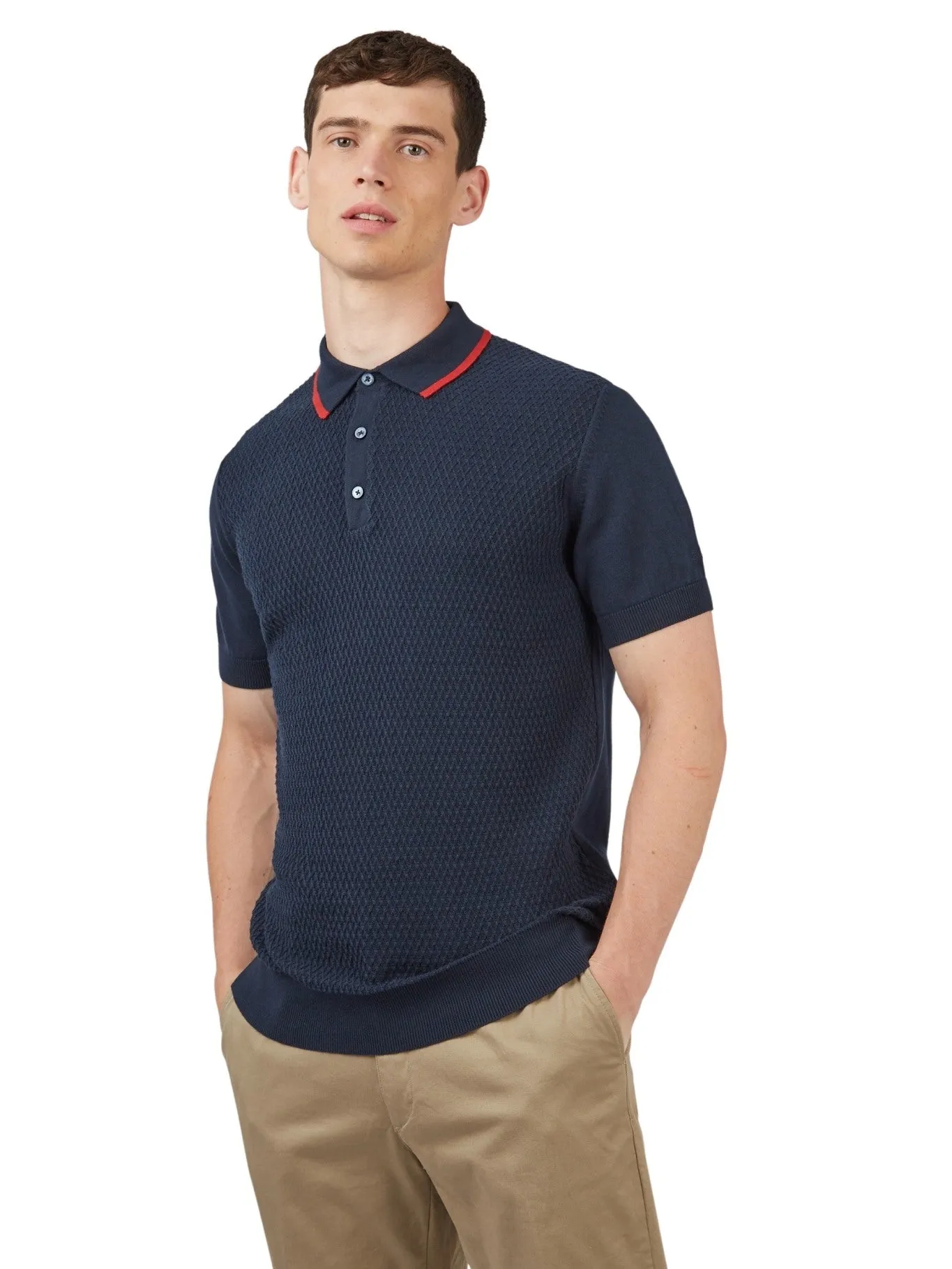 Ben Sherman Men's Textured Front Knit Polo Shirt