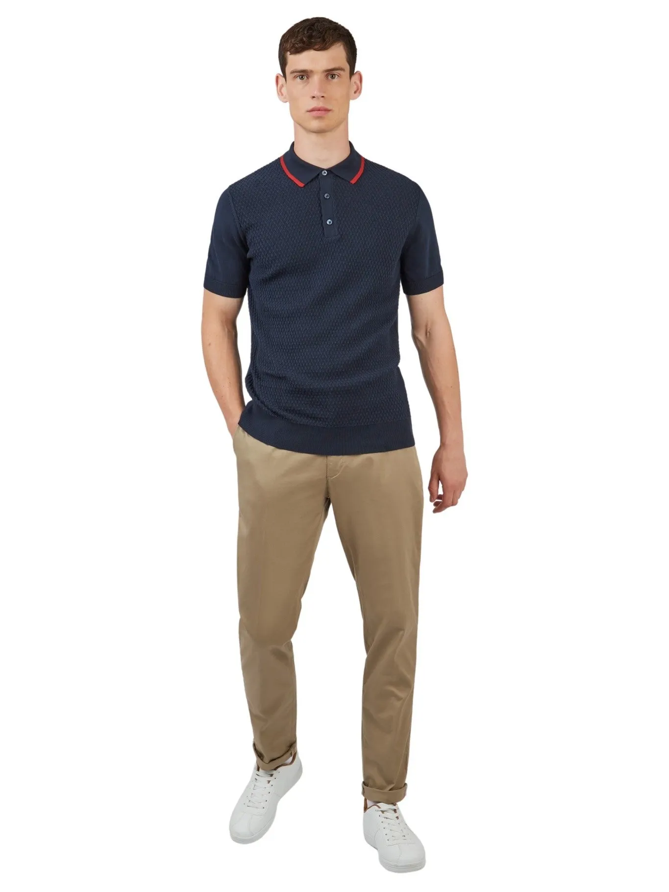 Ben Sherman Men's Textured Front Knit Polo Shirt