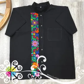 Black Floral Stripe Shirt - Embroider Men Shirt