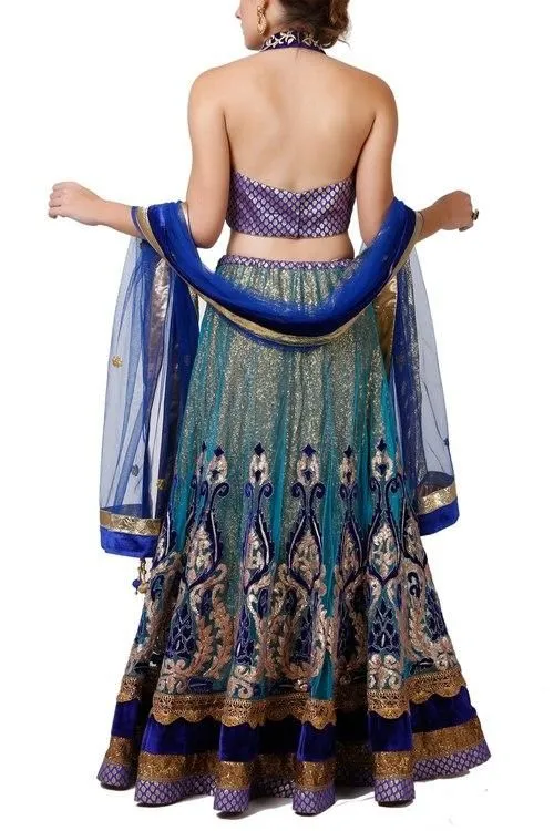 Blue Sequined Lehenga Set