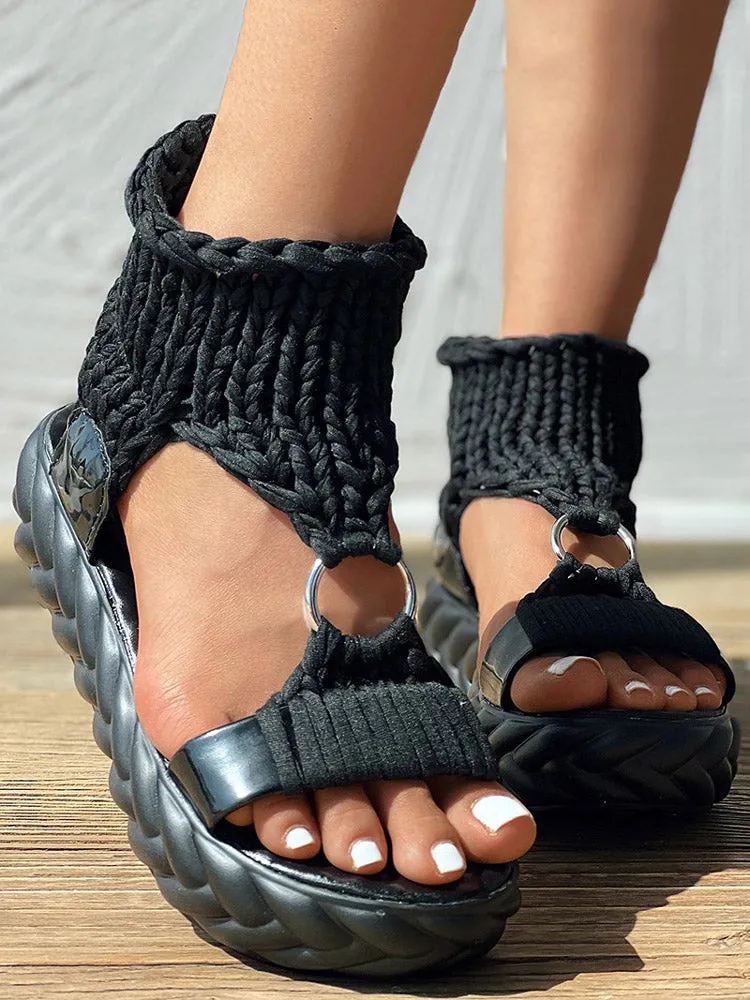 Braided Knit O-Ring Platform Sandals