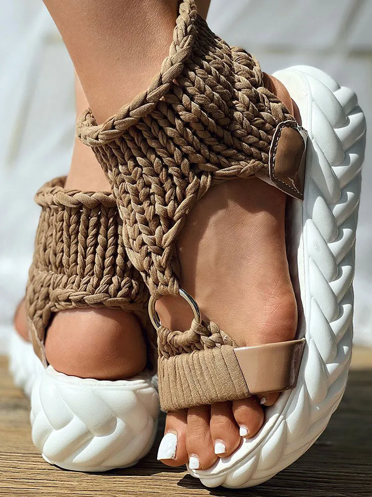 Braided Knit O-Ring Platform Sandals