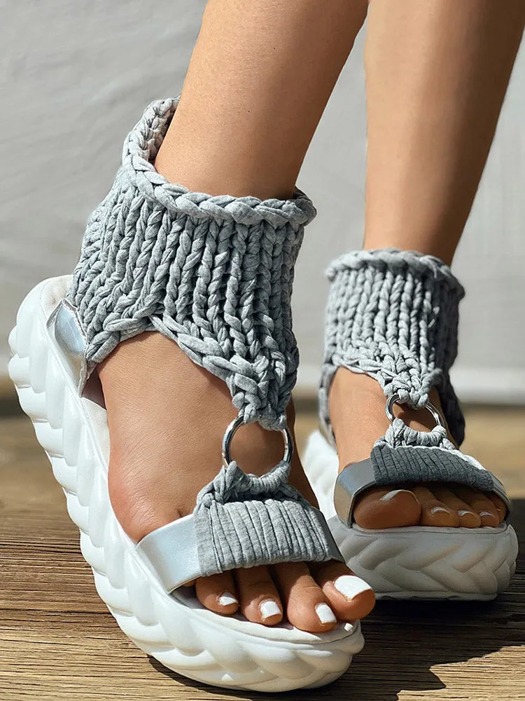 Braided Knit O-Ring Platform Sandals