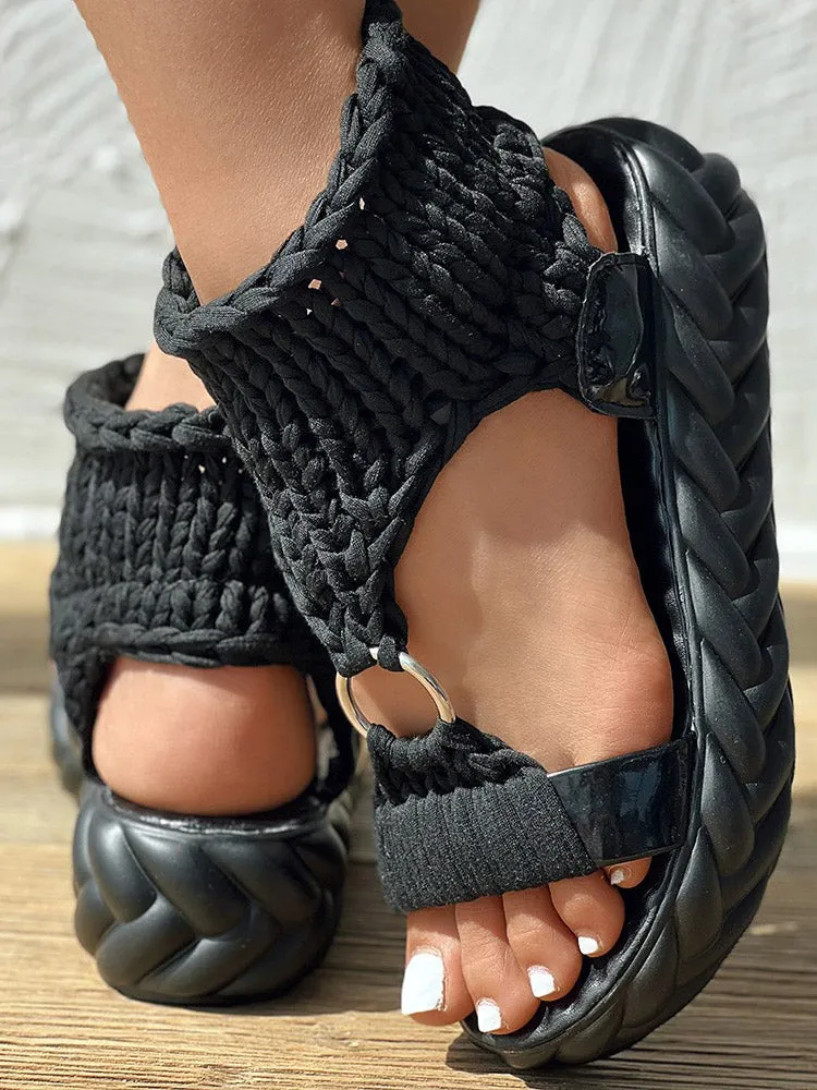 Braided Knit O-Ring Platform Sandals