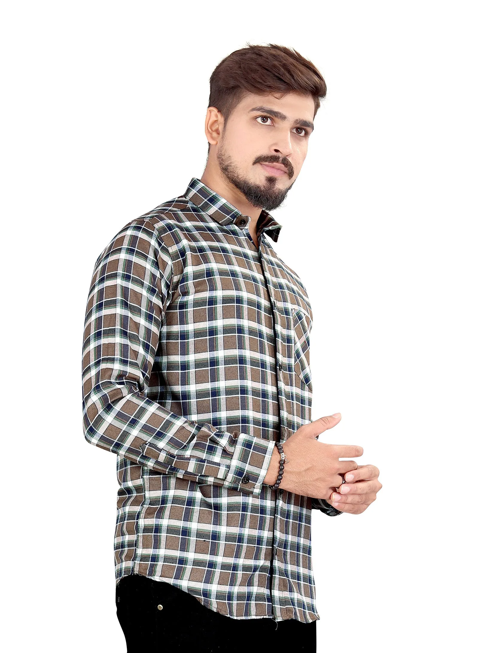 Brown and Green Gingham Checked Shirt