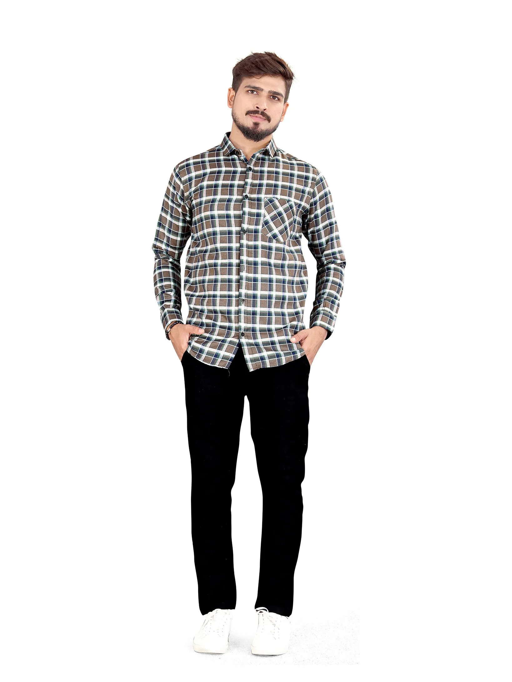 Brown and Green Gingham Checked Shirt