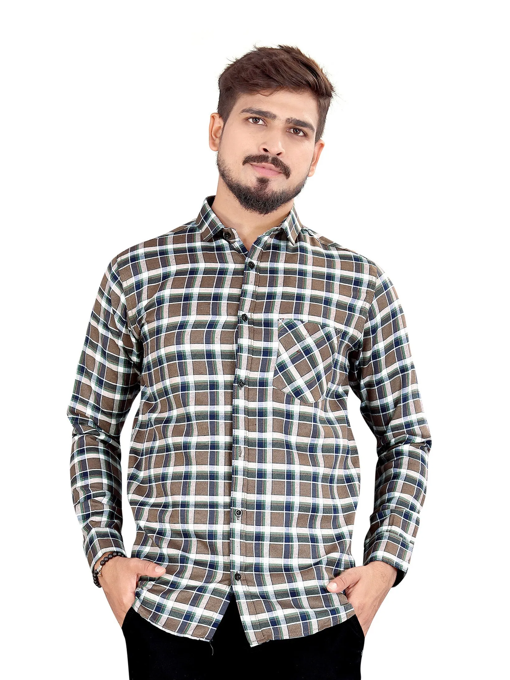 Brown and Green Gingham Checked Shirt