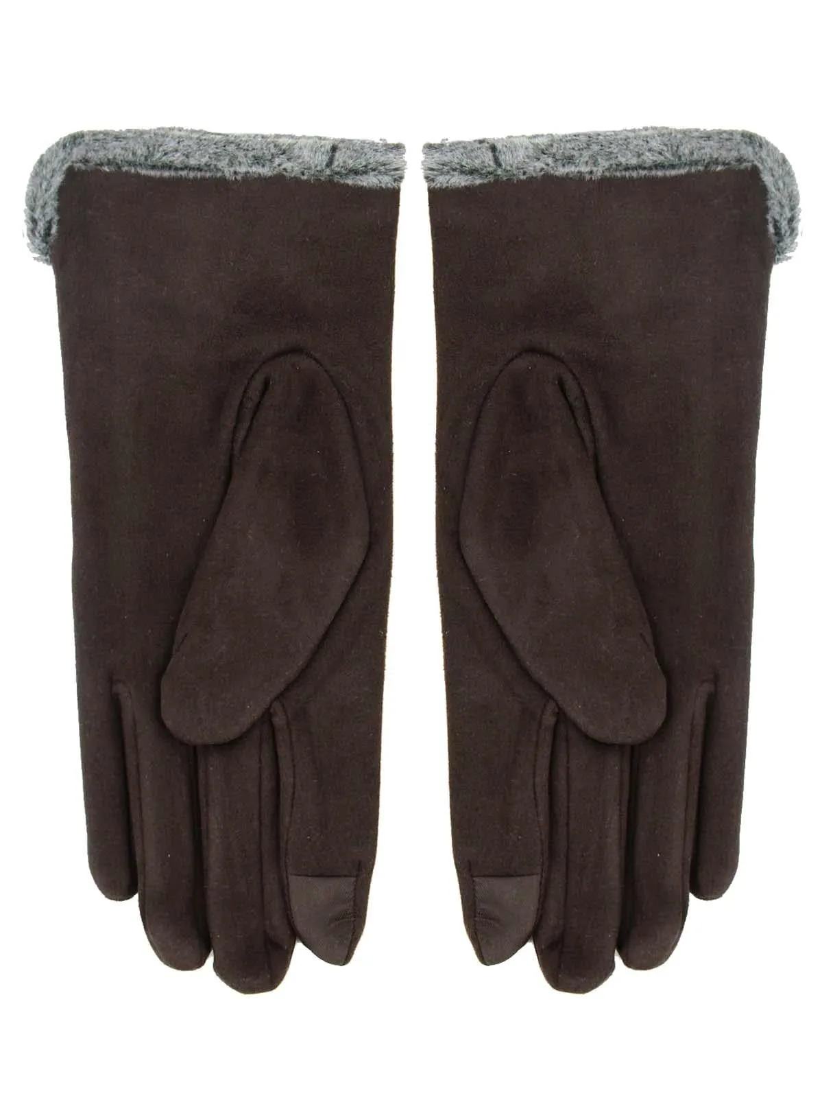 Brown Vintage Style Faux Suede Fur Trim Gloves