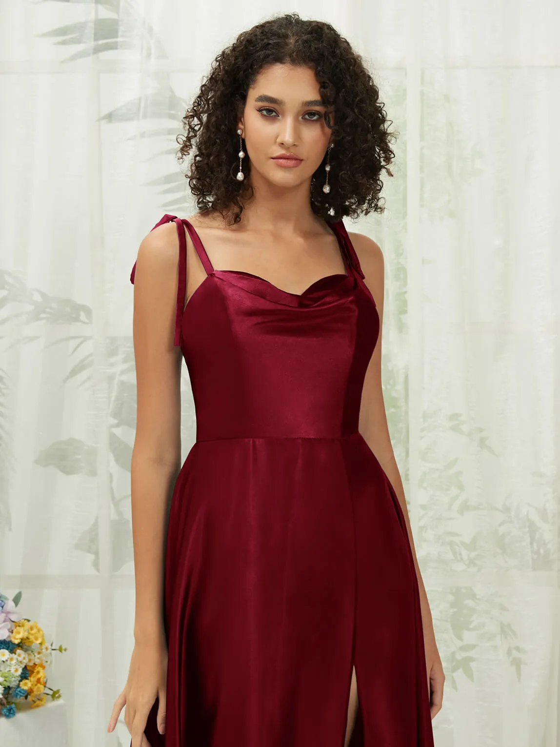 Burgundy Satin Sweetheart Adjustable Straps Formal Gown With Pocket