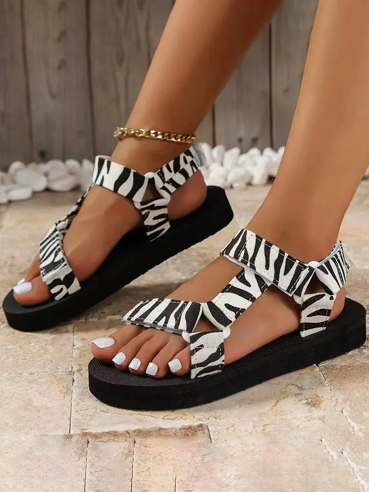 Camo Velcro Strap Flat Sandals