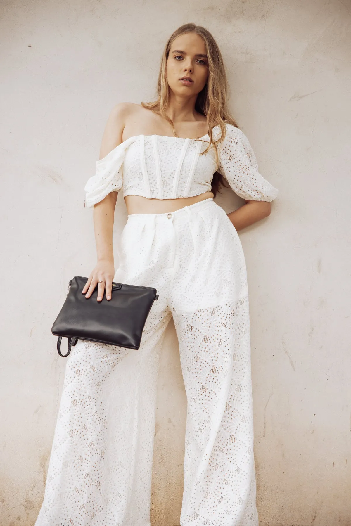 Carmen High-Waisted Eyelet Pants