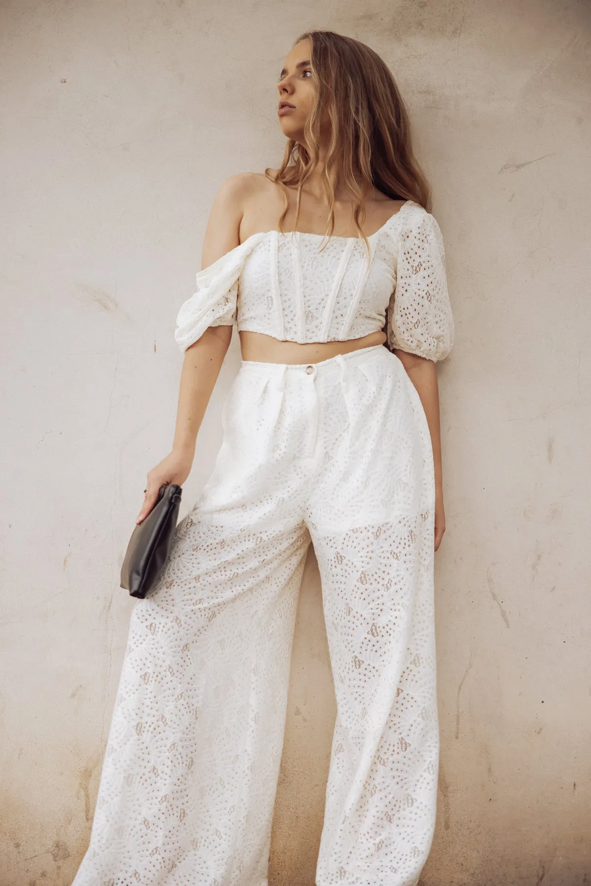 Carmen High-Waisted Eyelet Pants