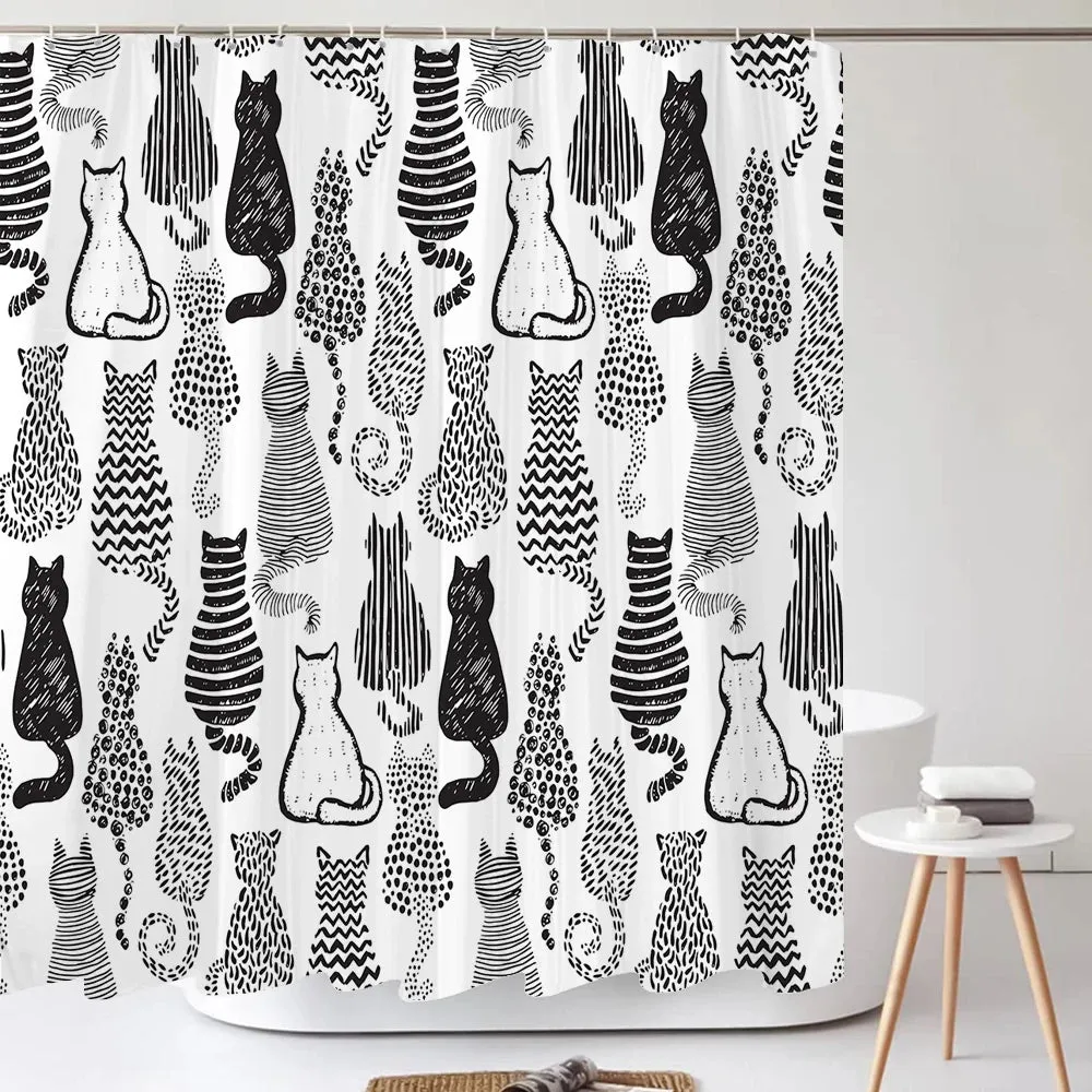 Cartoon Cat Llama Bathroom Curtain Shower Set