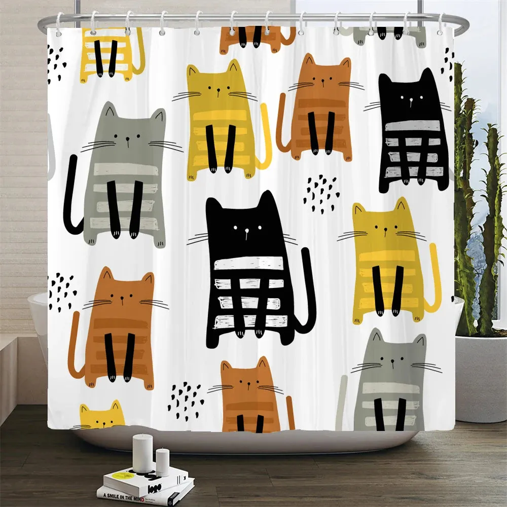 Cartoon Cat Llama Bathroom Curtain Shower Set