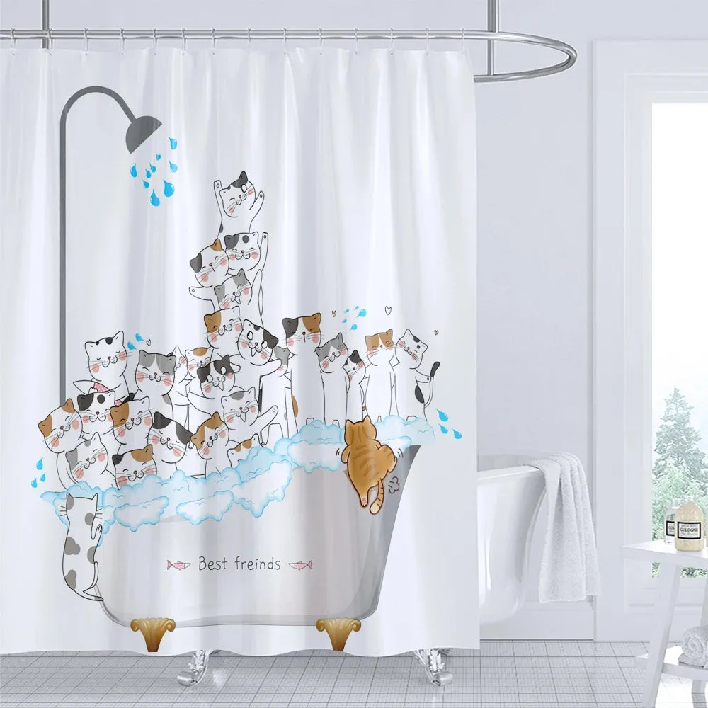 Cartoon Cat Llama Bathroom Curtain Shower Set