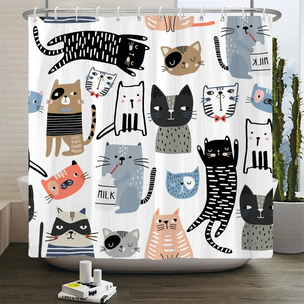 Cartoon Cat Llama Bathroom Curtain Shower Set