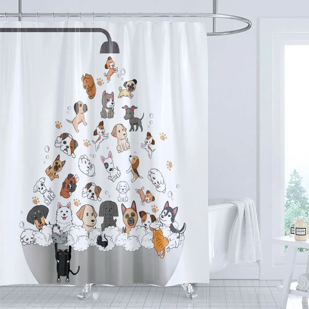 Cartoon Cat Llama Bathroom Curtain Shower Set