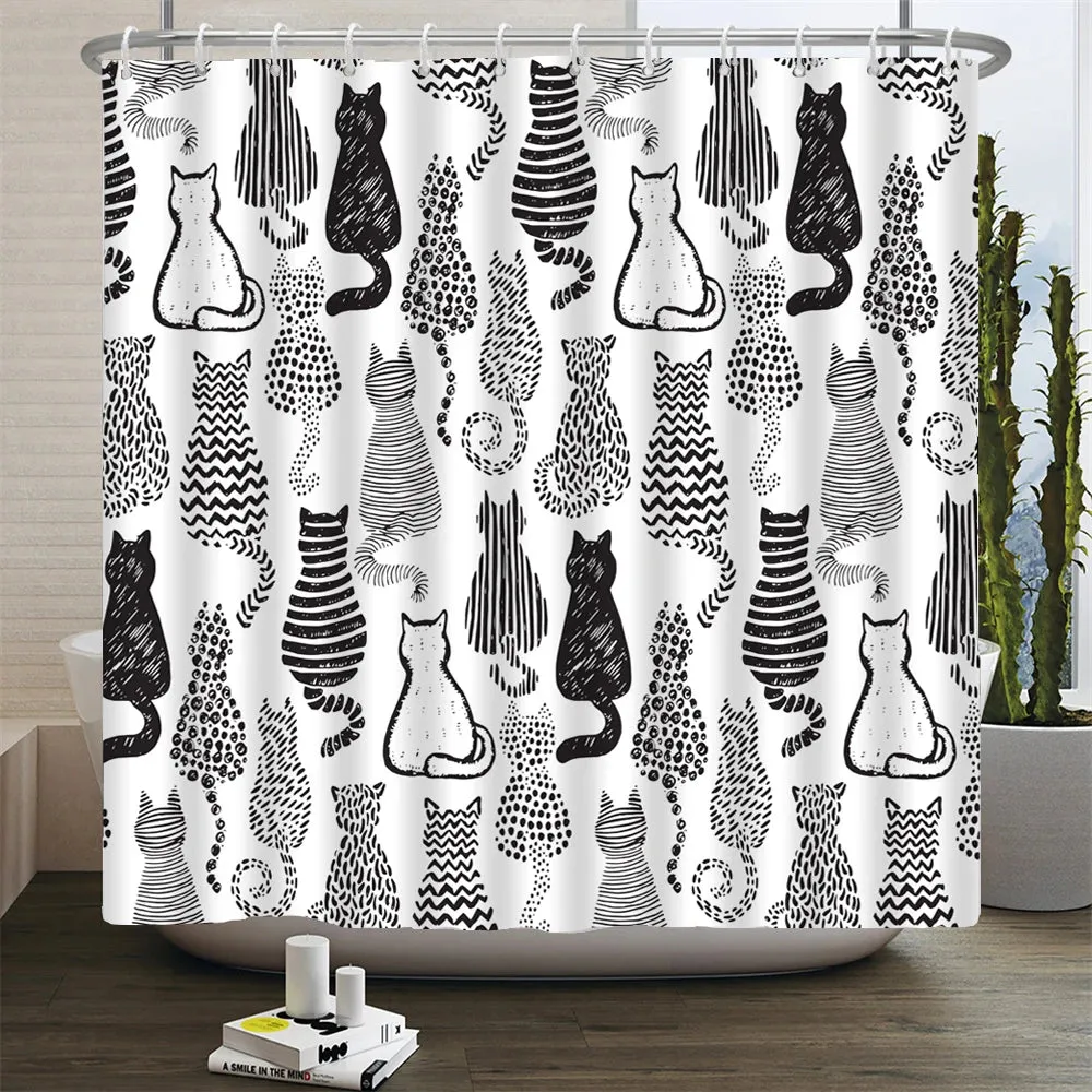 Cartoon Cat Llama Bathroom Curtain Shower Set