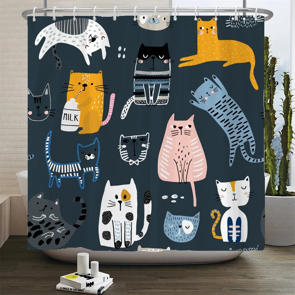 Cartoon Cat Llama Bathroom Curtain Shower Set