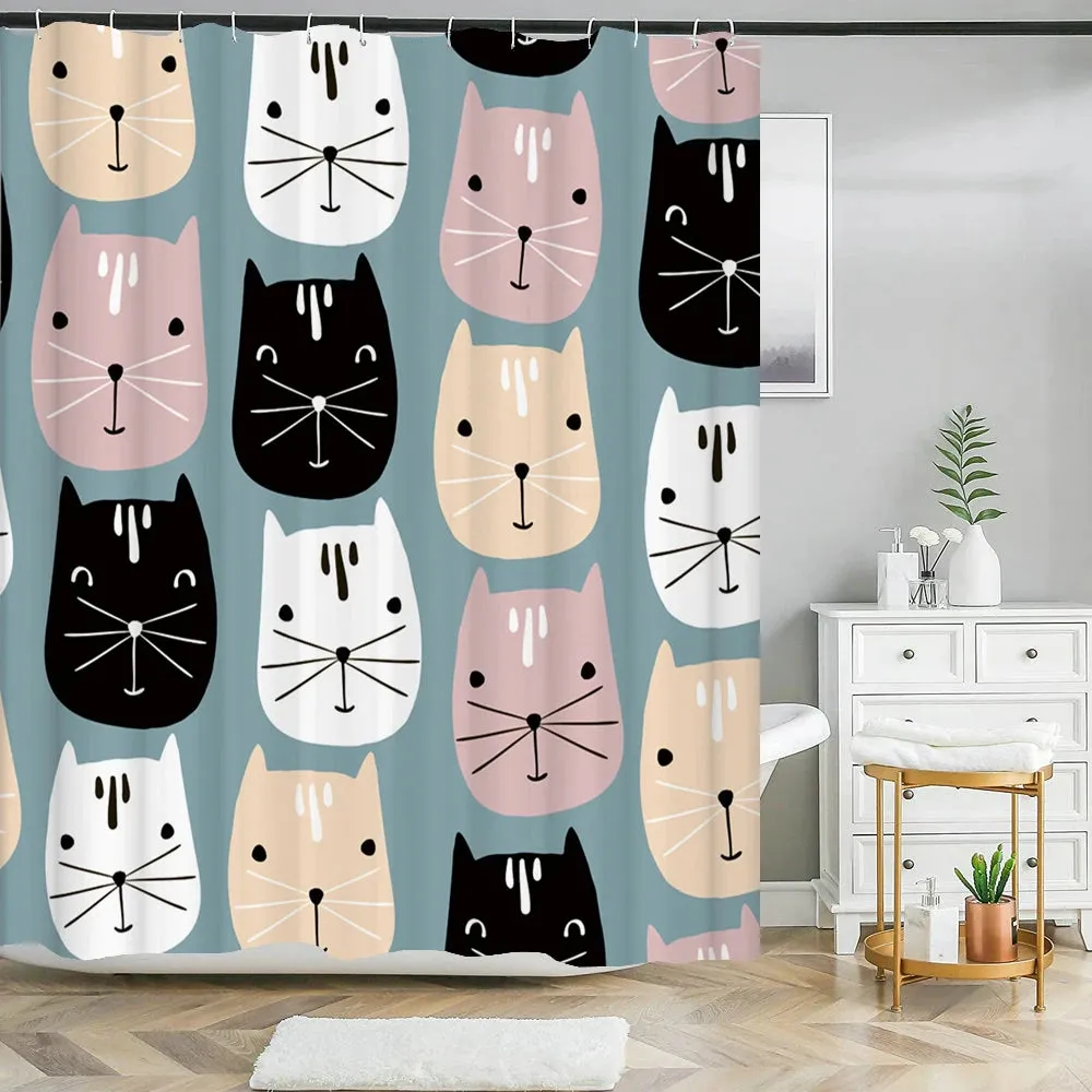 Cartoon Cat Llama Bathroom Curtain Shower Set