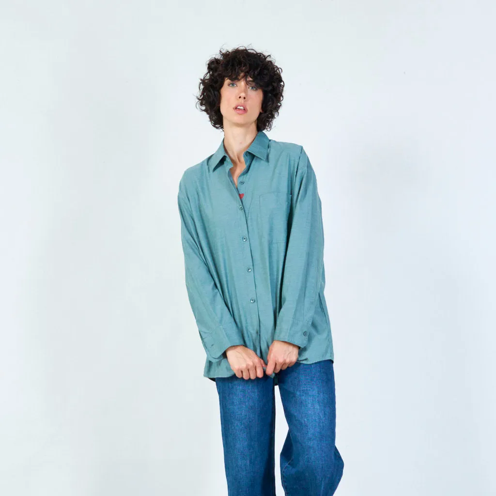 Casual oversized button-down shirt with pocket wholesale