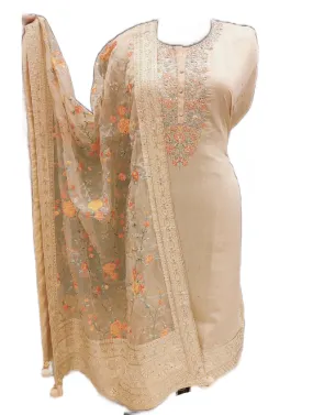 Chanderi Silk Unstitched Suit with Oraganza Dupatta