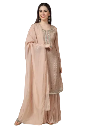 Chinon Suit with Sharara and Dupatta