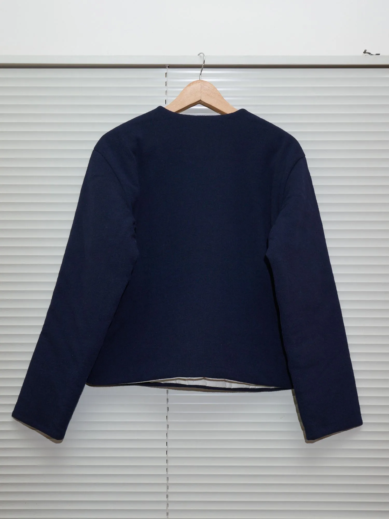 Comme des Garcons Homme 1997 navy wool jersey padded v neck sweater - mens M S