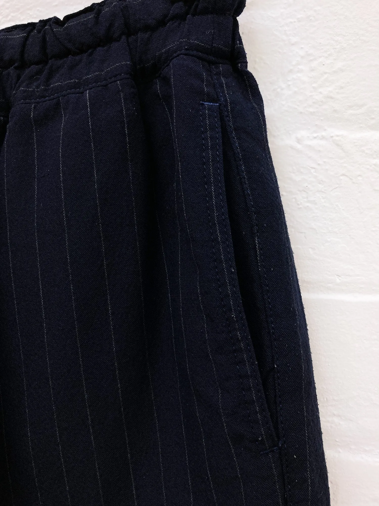 Comme des Garcons Homme Deux 2012 dark navy wool stripe elastic waist shorts XXS