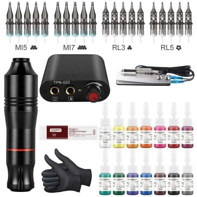 Complete Tattoo Machine Kit Professional Rotary Pen Set Tattoo Cartridge Needles For Permanent Makeup Eyebrow Tattoo Body