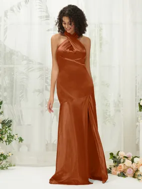 Cooper Satin Halter Neck Sleeveless Maxi Bridesmaid Dress With Slit