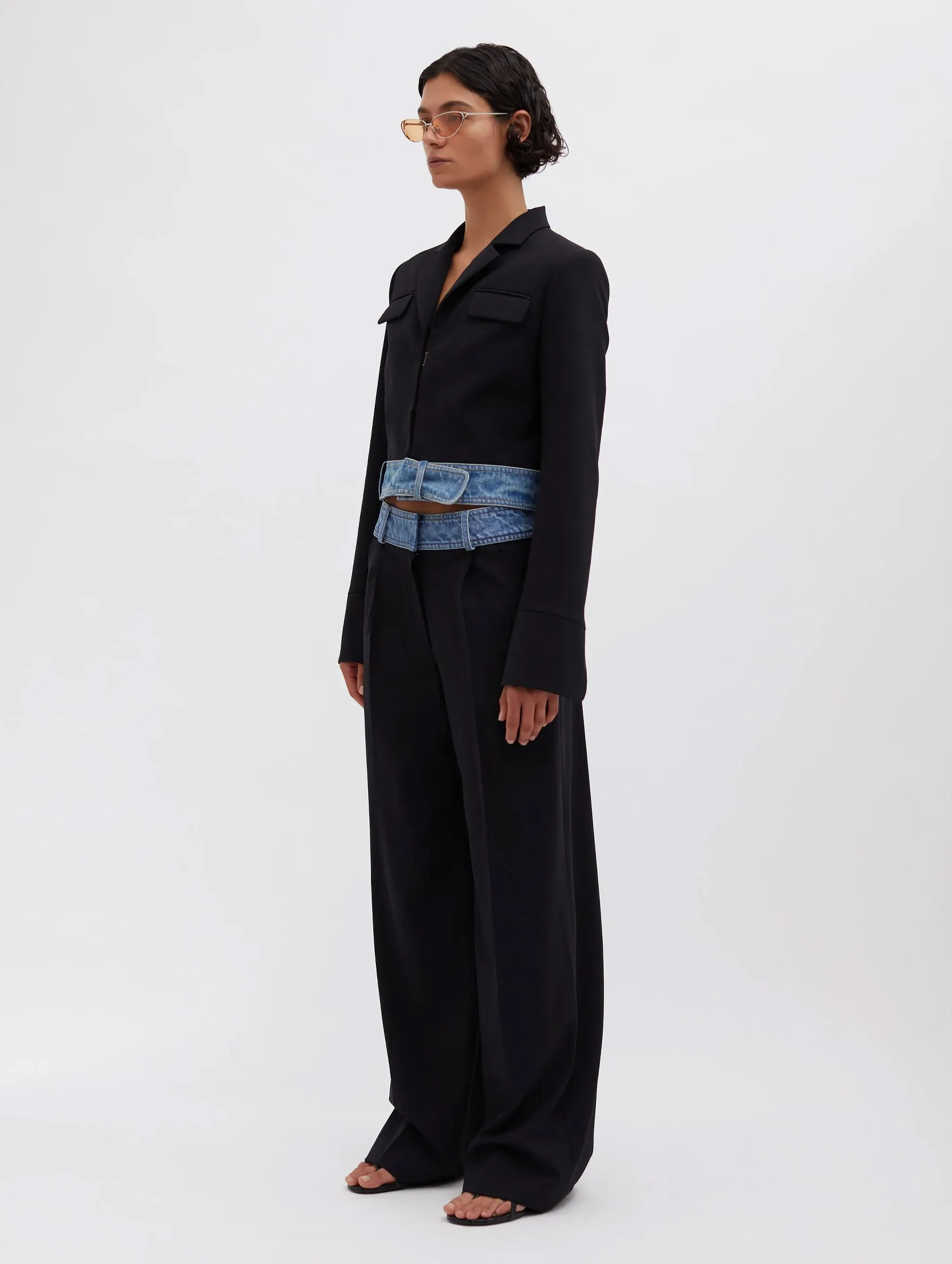 Deconstruct Denim Waisted Jacket in Black Indigo