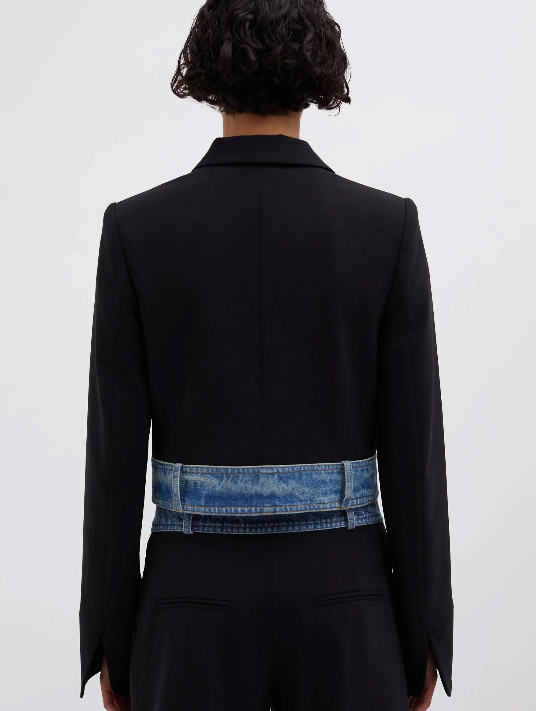 Deconstruct Denim Waisted Jacket in Black Indigo