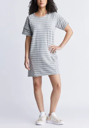 Delfina Women's T-Shirt Dress, Grey and White Striped - KD0006S