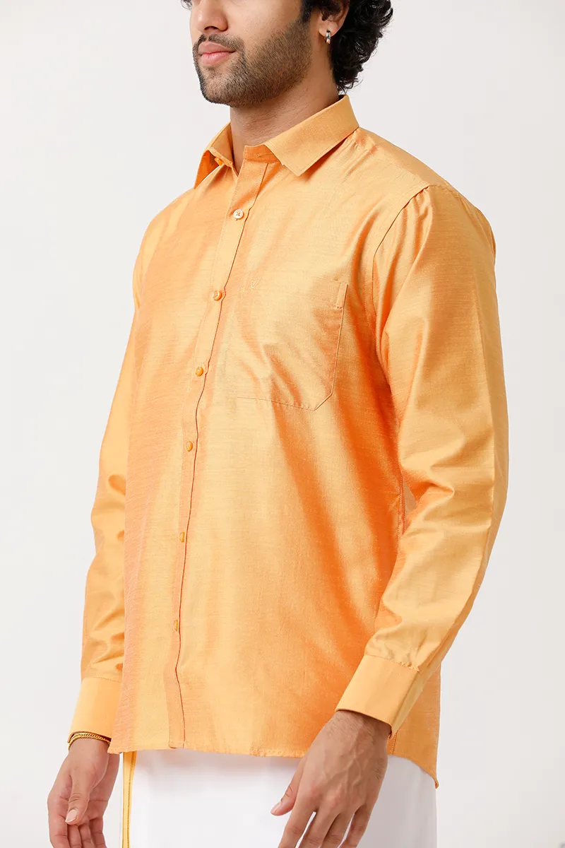 Divine - Golden Yellow Matching Shirt and Dhoti Set For Men | Uathayam